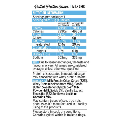 Vita Werx Protein Puff Crisps Milk Choc 10 Pack | 60g
