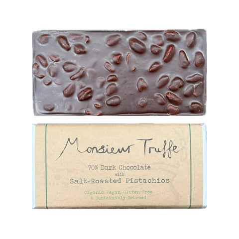 Monsieur Truffe 70% Dark Chocolate with Salt-Roasted Pistachios Bar | 90g