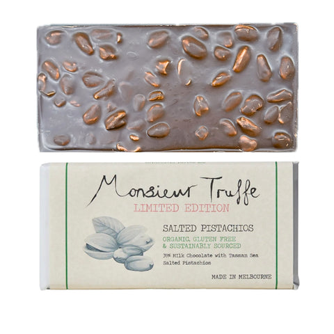Monsieur Truffe 32% Milk Chocolate with Salted Pistachio Bar | 90g
