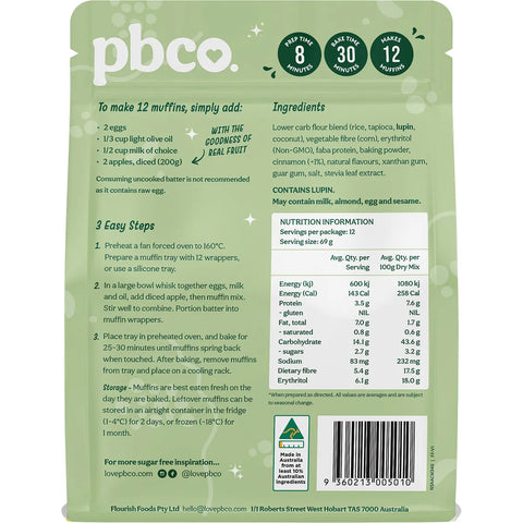 Protein Bread Co Apple Cinnamon Muffin Mix No Sugar Added | 340g (BB 15/10/2026)