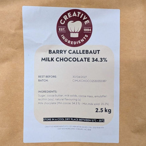 Barry Callebaut Milk Choc 34.3% - 2.5Kg Bag (Unbranded)