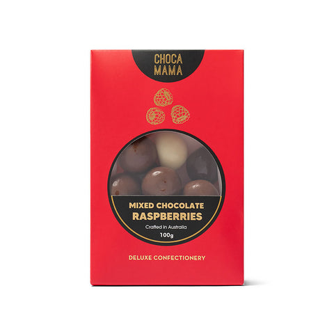 Chocamama Mixed Chocolate Raspberries | 100g