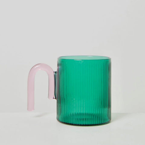 Bottle Green - Archer Ribbed Glass Cup Bottle Green / Taffy Pink-Sage and Copper-iPantry-australia