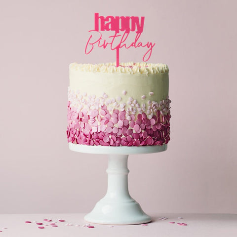 Cursive Happy Birthday Cake Topper - Pink-Cake & Candle-iPantry-australia