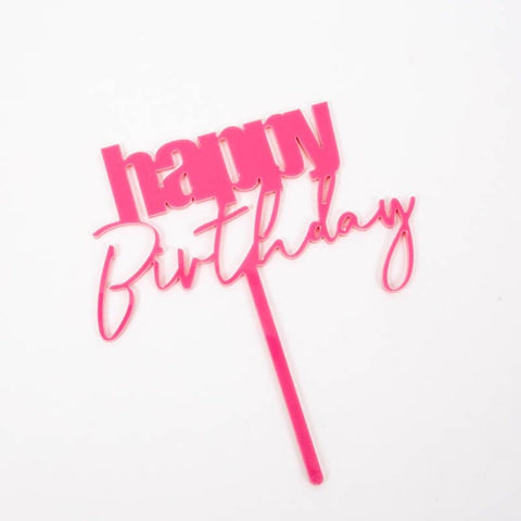 Cursive Happy Birthday Cake Topper - Pink-Cake & Candle-iPantry-australia