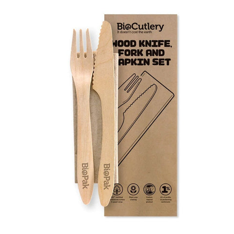 Cutlery Pack (19cm Wood Knife, Fork & Napkin) - Each-CATERING IN MELBOURNE-FIG-iPantry-australia