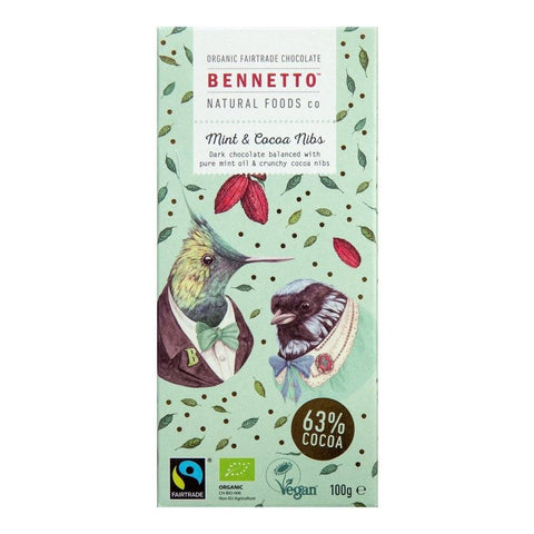 Dark Chocolate with Mint & Cocoa Nibs 100g-Indulgence-Bennetto-iPantry-australia