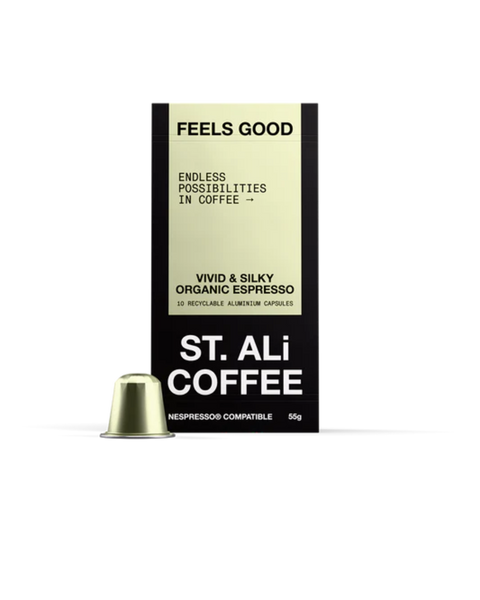 ST. ALi Feels Good Organic Espresso Coffee Capsules Carton 6 x 10 Pack