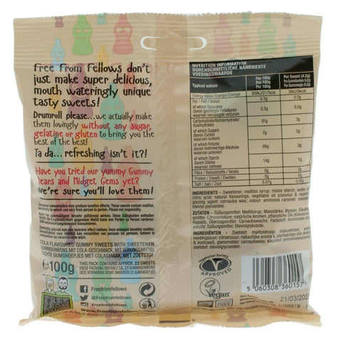 Free From Fellows Sugar Free Cola Bottles 100g-Indulgence-Free From Fellows-iPantry-australia