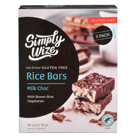 Simply Wize Rice Bars In Milk Choc 5 Pack | 90g