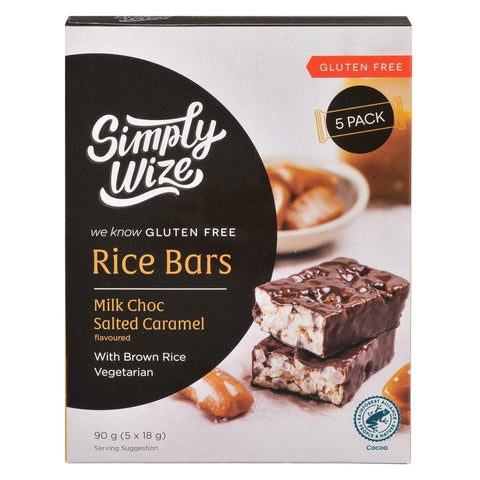 Simply Wize Rice Bars Salted Caramel In Milk Choc 5 Pack | 90g